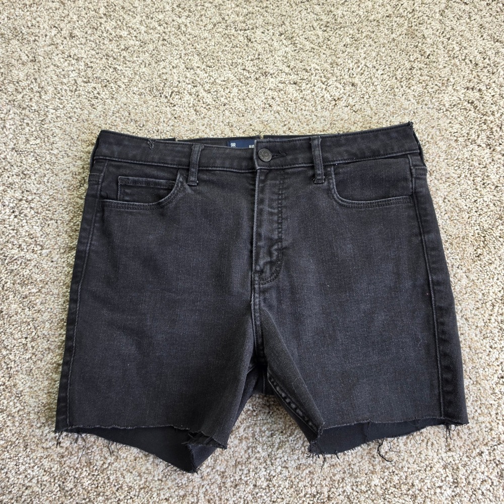 Hollister Cutoff Denim Shorts Women 9R Black High Rise Super Stretch Casual
